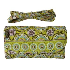 Maggi B Quilted Cotton Crossbody Wallet Bag Lime Green Pink‎ Floral Medallion